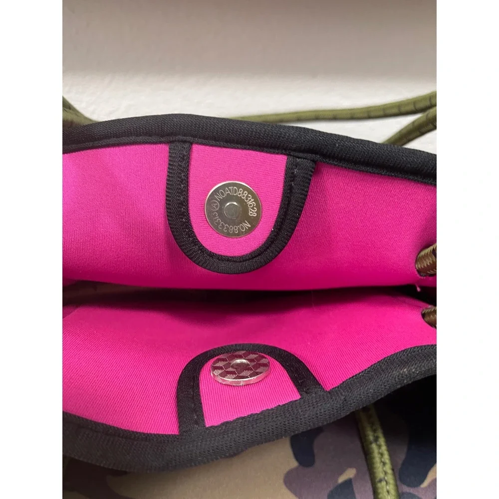 Camo Neoprene Tote Bag Carry On, Travel Gym Bag Pink Orange with Pouch Large